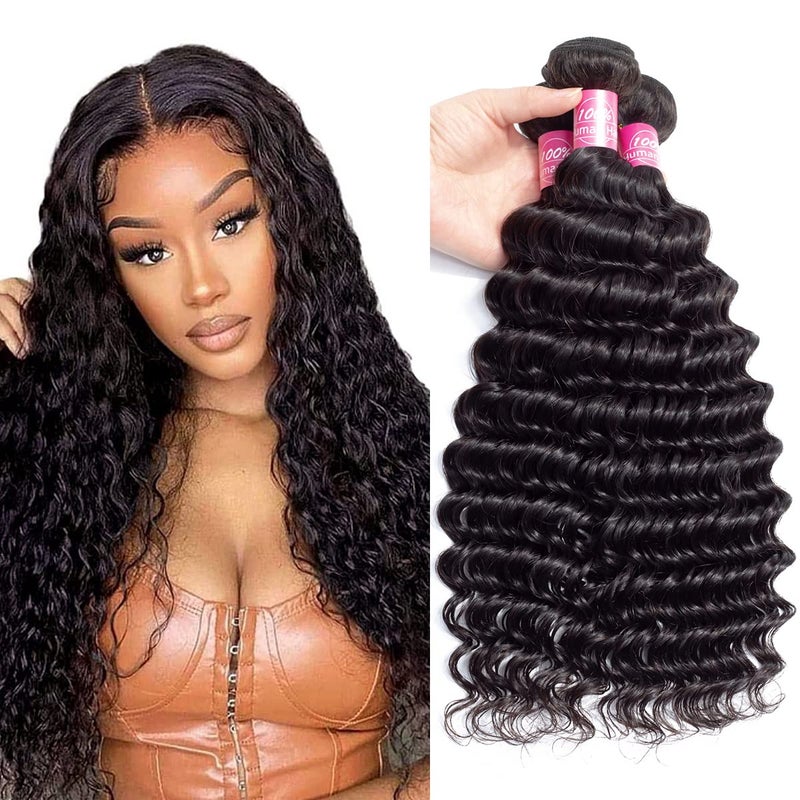 Deep Wave 3 Bundles 20 22 24 inch 10A Brazilian Virgin Human Hair Bundle Double Strong Weft Deep Wave Human Hair Unprocessed Deep Curly Wave Human Hair Bundles